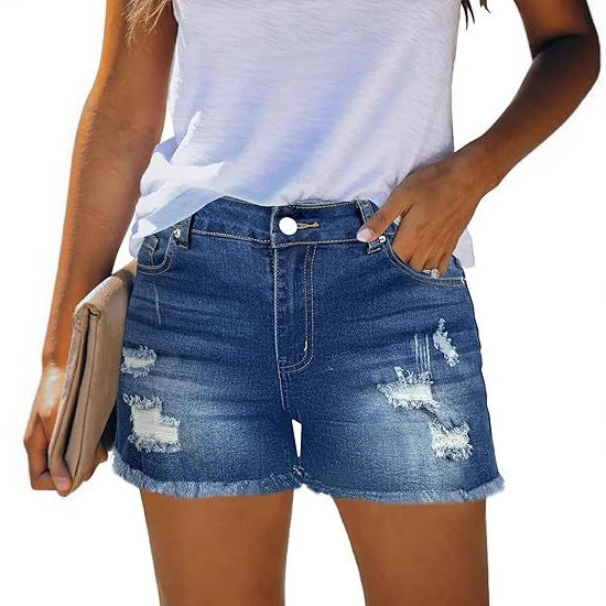 Women's destroyed denim shorts with frayed hems and casual fit Lisslune