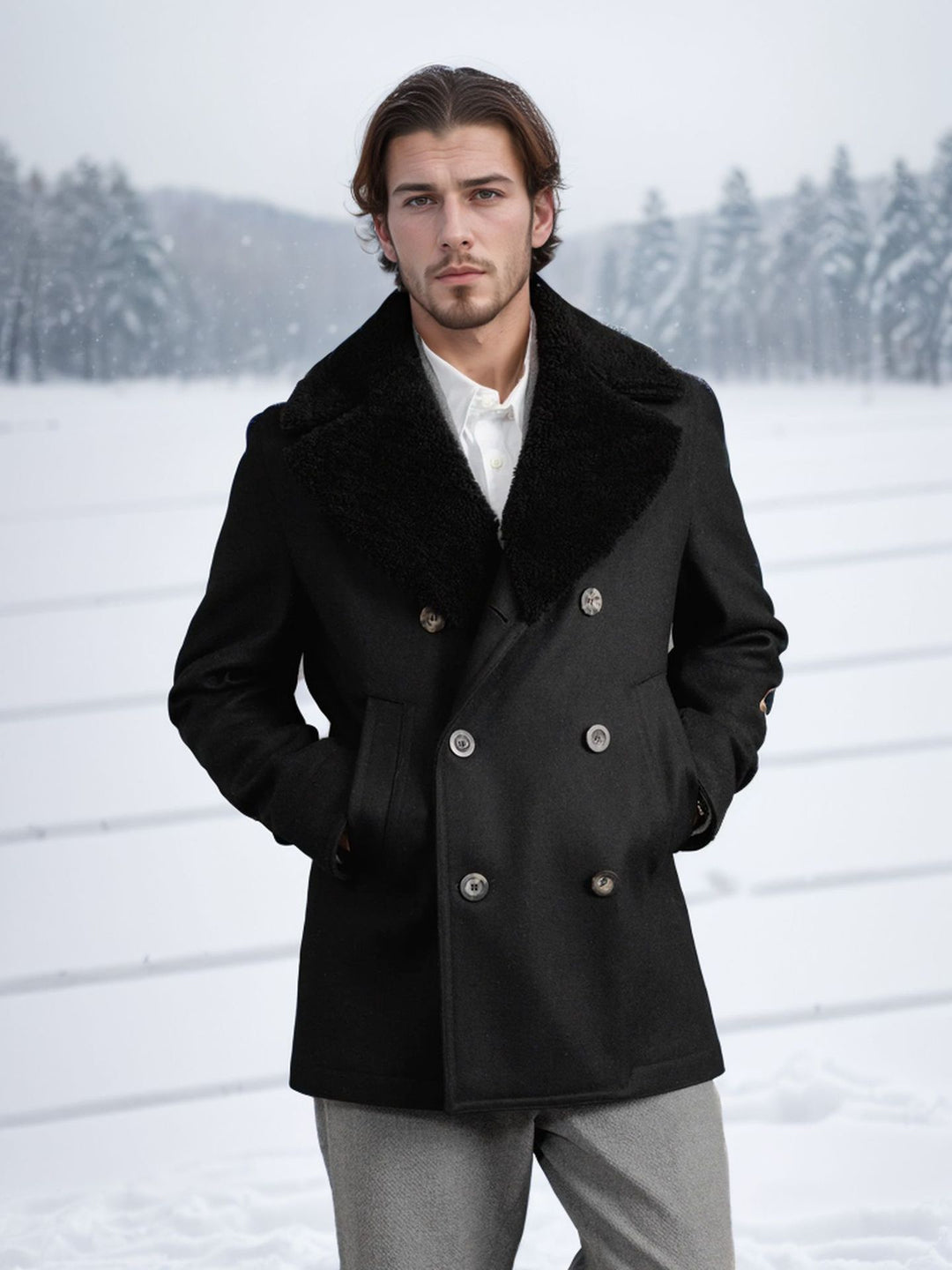 Men's wool coat with contrasting collar Lisslune