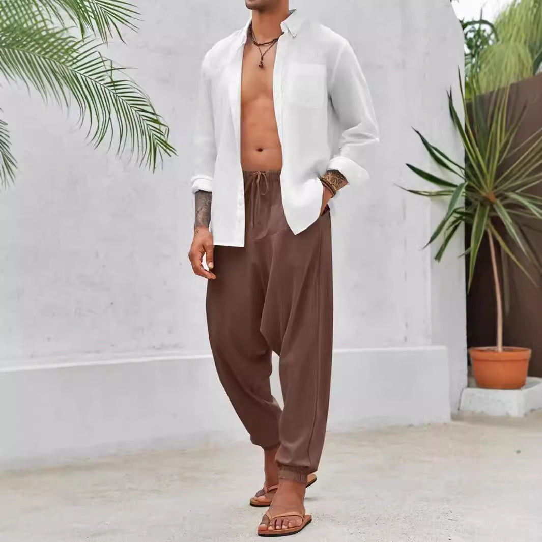 Men's Casual Harem Pants with Elastic Waist and Deep Pockets Lisslune