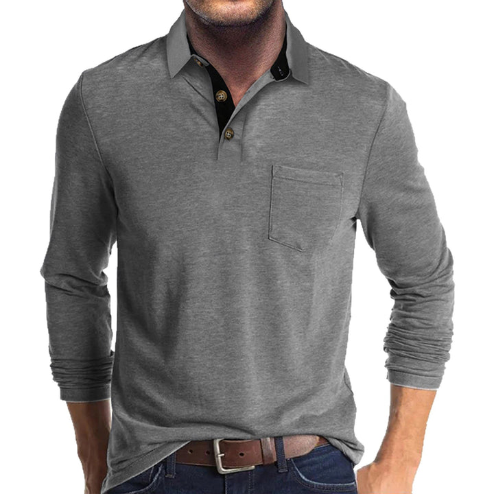 Men's elegant long sleeve polo shirt with modern collar and light stretch Lisslune