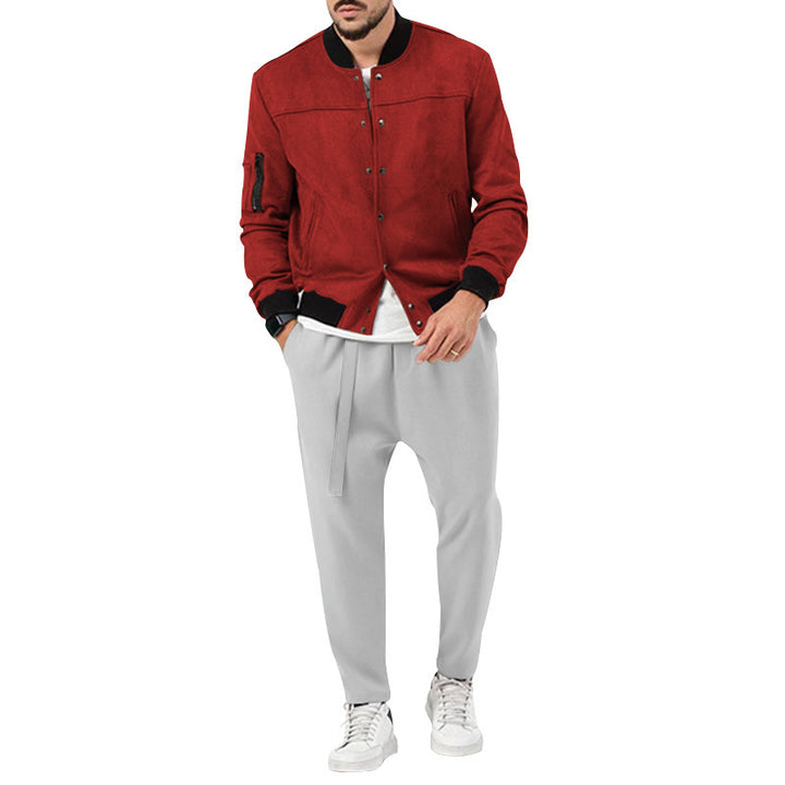 Men's fashion bomber jacket made of soft suede with practical pockets Lisslune