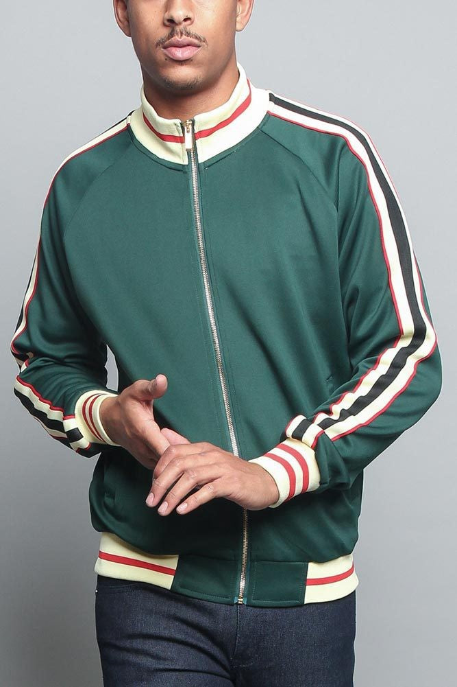 Men's sporty sweat jacket with contrasting color accents and high-quality zipper Lisslune