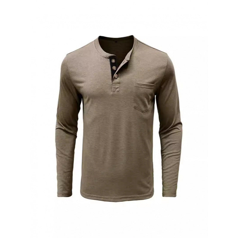 Men's Long Sleeve Shirt with Fashionable Stand-Up Collar and Elegant Button Placket Lisslune