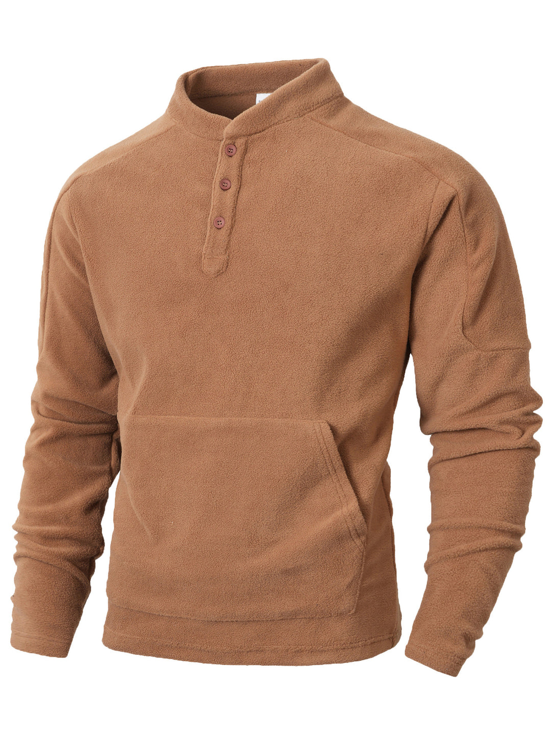 Men's fleece pullover with fashionable stand-up collar and practical button details Lisslune