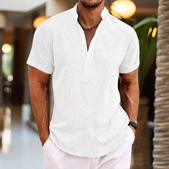 Men's short-sleeve shirt with modern stand-up collar and textured fabric Lisslune