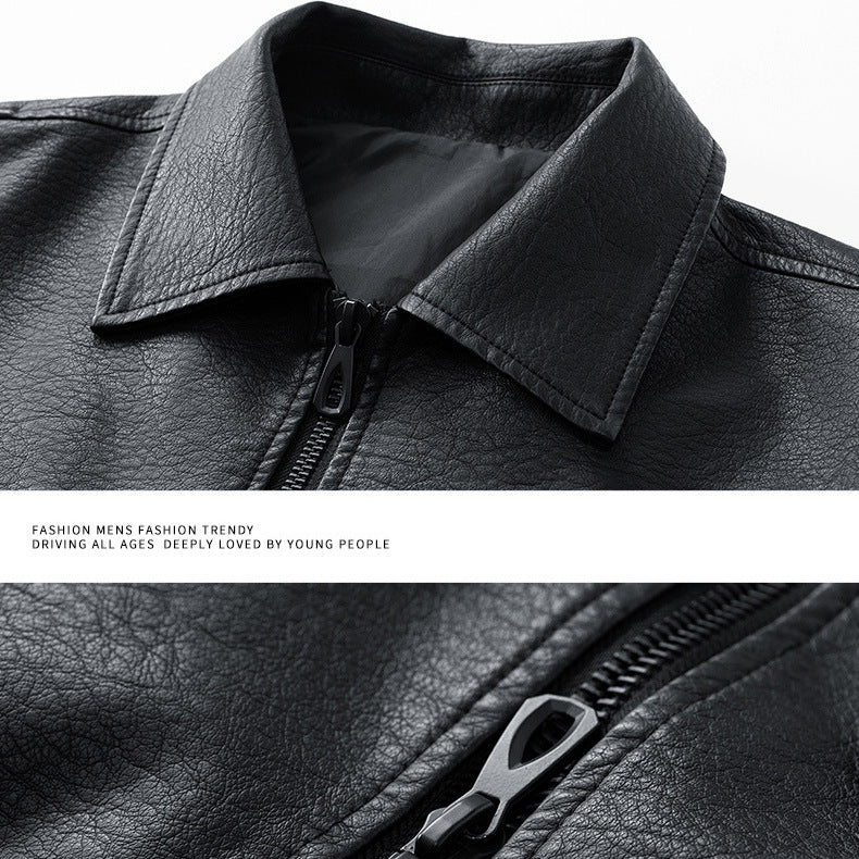 Men's Casual Synthetic Leather Jacket with Practical Pockets and Elastic Waistband Lisslune
