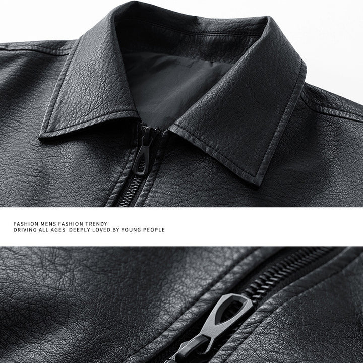 Men's Casual Synthetic Leather Jacket with Practical Pockets and Elastic Waistband Lisslune