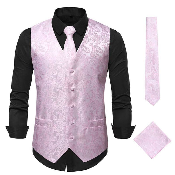 Men's elegant vest suit set with matching tie and pocket square Lisslune