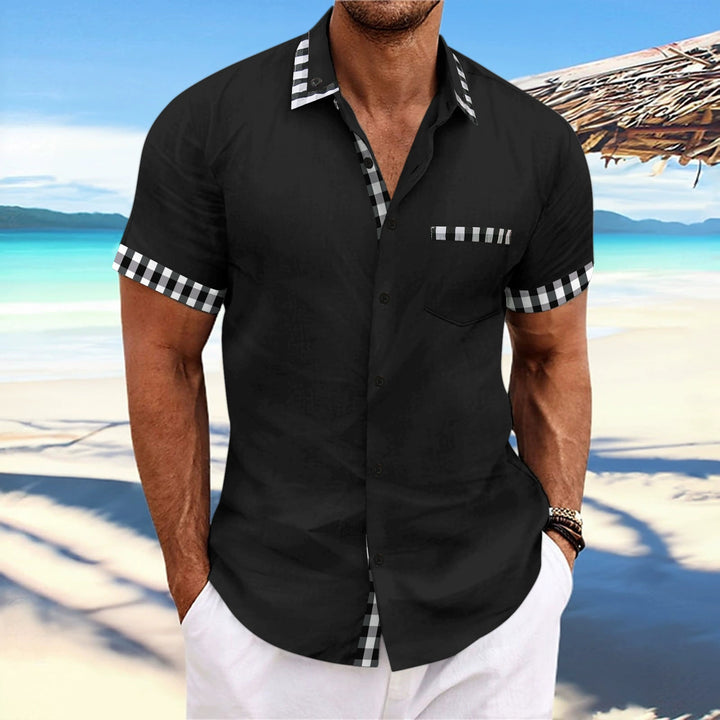 Men's short-sleeve shirt with checked accents and modern cut Lisslune
