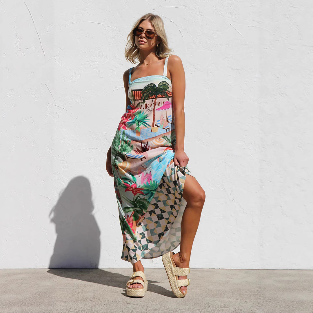 Women's Summer Maxi Dress with Colorful Print and Airy Fit