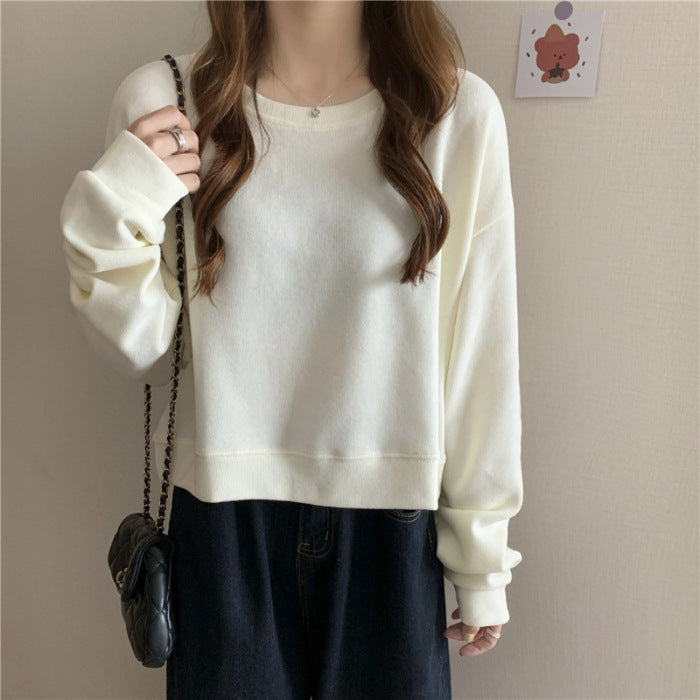 Women's casual cropped sweater made of soft cotton blend with stylish round neckline Lisslune