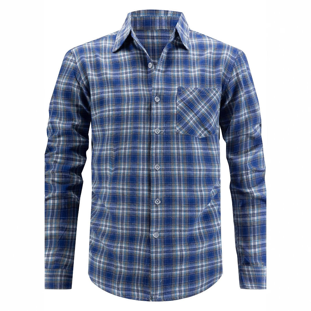 Men's checkered long-sleeve shirt with chest pocket made of comfortable cotton Lisslune