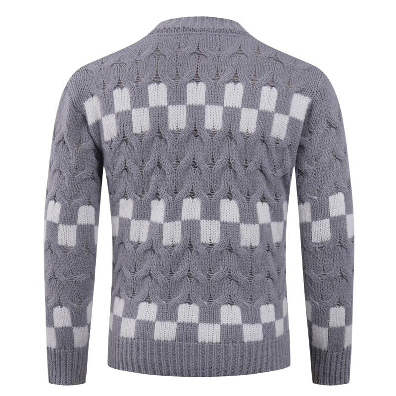 Men's knit sweater with creative geometric patterns and high collar Lisslune