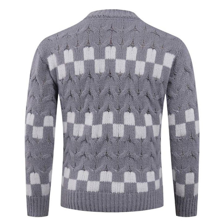 Men's knit sweater with creative geometric patterns and high collar Lisslune