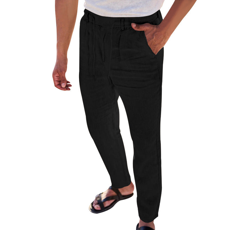 Men's Lightweight Linen Pants with Adjustable Waistband and Practical Side Pockets Lisslune