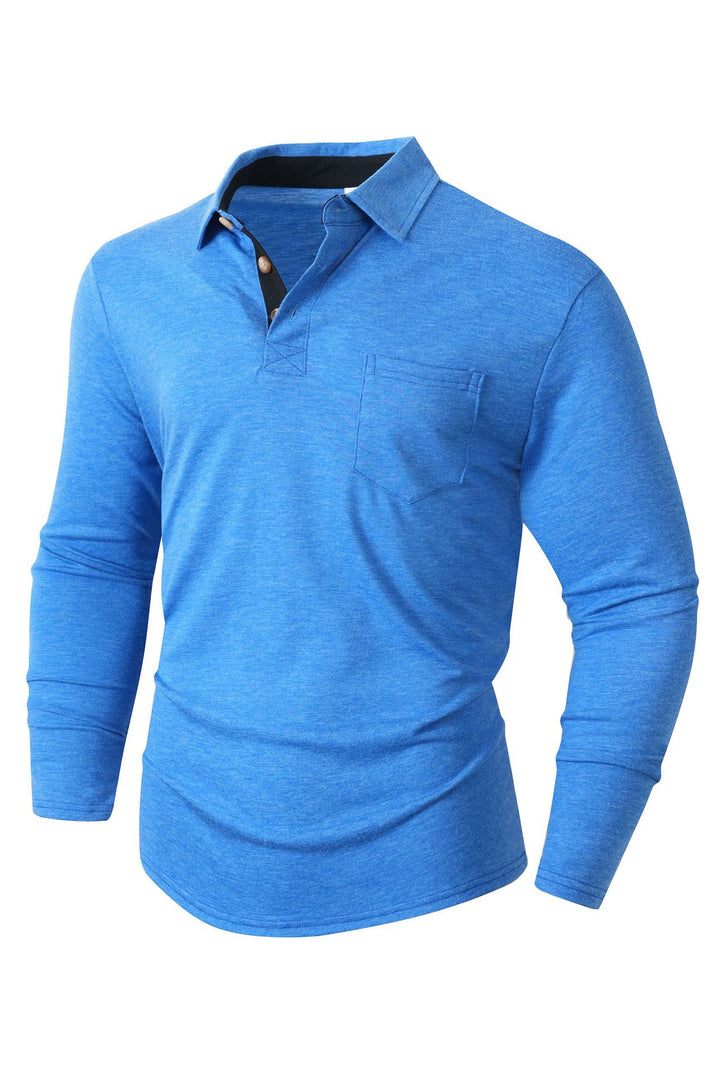 Men's elegant long sleeve polo shirt with modern collar and light stretch Lisslune