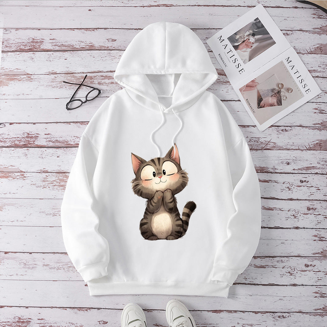 Women's Hoodie with Cute Cat Motif Lisslune