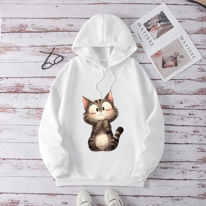 Women's Hoodie with Cute Cat Motif Lisslune