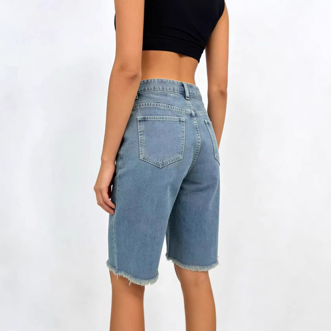 Women’s casual denim shorts with frayed hems and high waist Lisslune