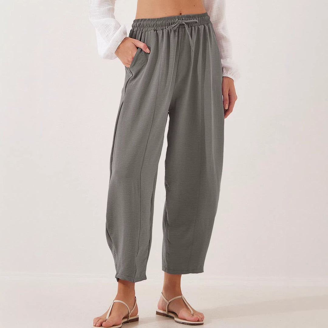 Damen Bequeme, weit geschnittene Sommerhose mit elastischem Bund und seitlichen Taschen Lisslune