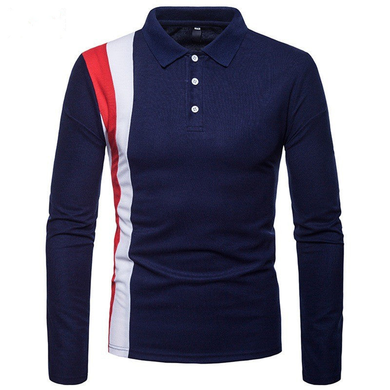 Men's Long Sleeve Polo Shirt with Modern Color Block Stripes Lisslune