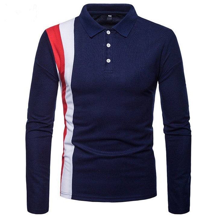 Men's Long Sleeve Polo Shirt with Modern Color Block Stripes Lisslune