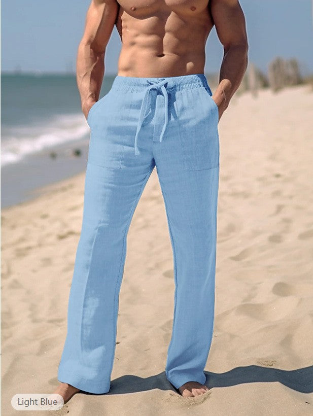 Men's airy summer pants made of lightweight linen fabric with adjustable drawstring Lisslune