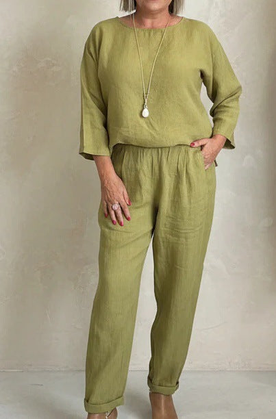 Women's Casual Linen Set with Loose-Fitting Top and Comfortable Pants Lisslune
