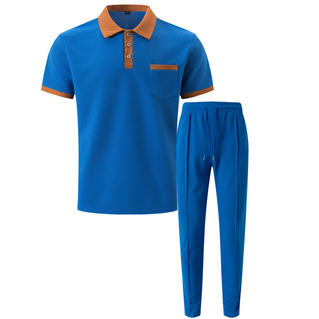 Men's elegant leisure set with textured polo shirt and comfortable pants Lisslune
