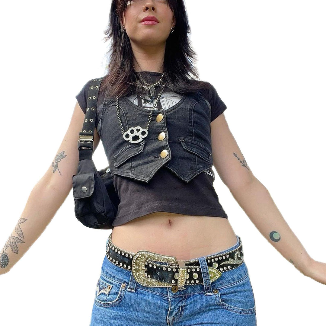 Women's denim vest with modern V-neck and practical pockets Lisslune