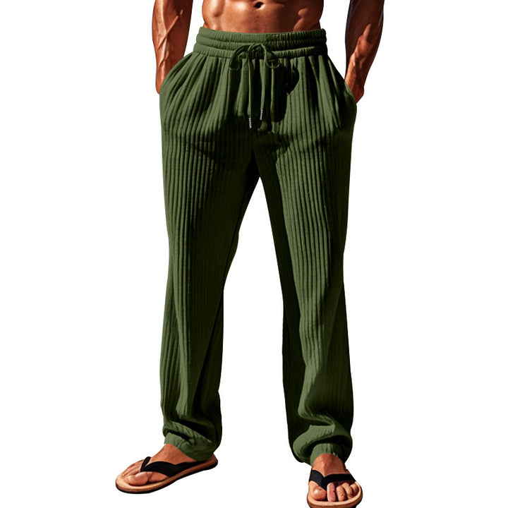 Men's Comfortable Casual Pants with Ribbed Texture and Adjustable Waistband Lisslune