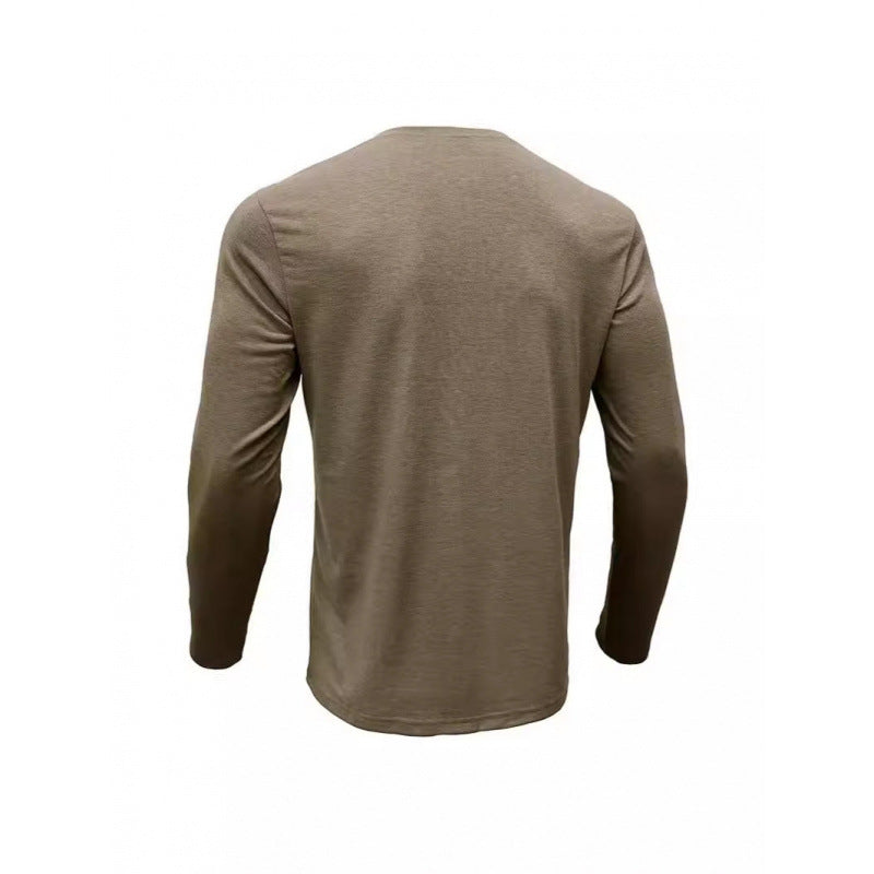 Men's Long Sleeve Shirt with Fashionable Stand-Up Collar and Elegant Button Placket Lisslune