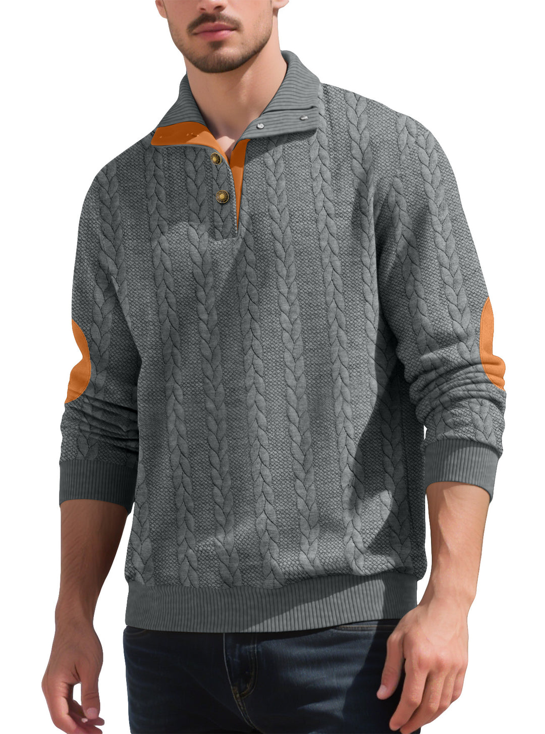 Men's fashionable knitted sweater with button placket and contrast details Lisslune