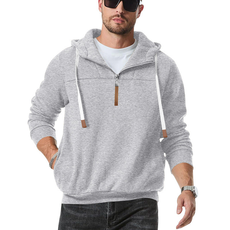 Men's sporty hooded pullover with half zipper and elastic hem Lisslune