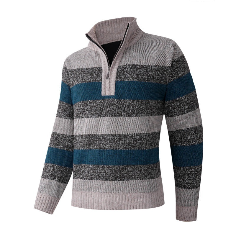 Men's fashionable stand-up collar sweater with decorative stripes Lisslune