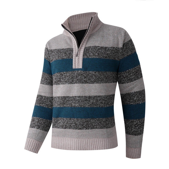 Men's fashionable stand-up collar sweater with decorative stripes Lisslune
