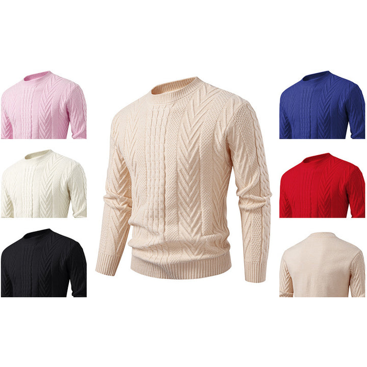 Men's chunky knit sweater with cable pattern and round neckline Lisslune