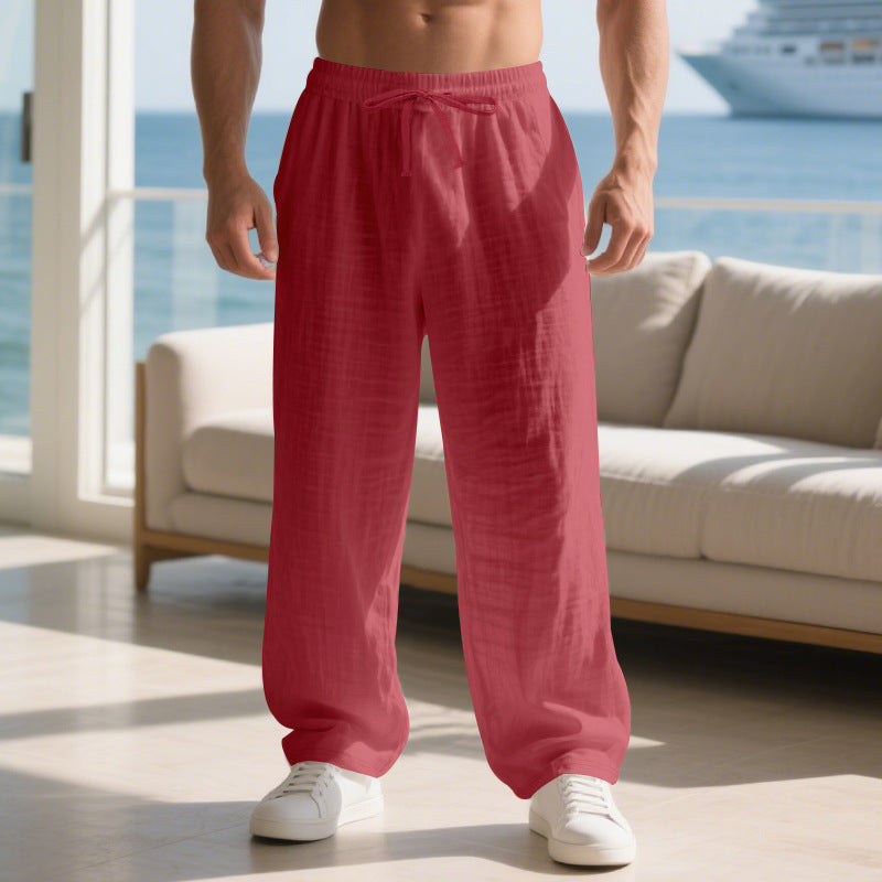 Men's relaxed linen trousers with elastic waistband and loose fit Lisslune