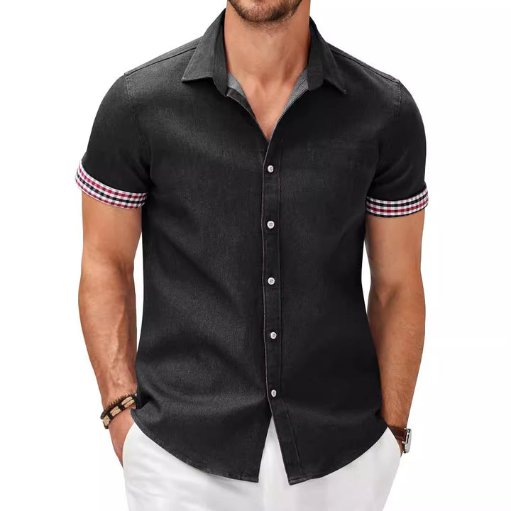 Men's short-sleeve shirt with a modern denim look and stylish checkered pattern Lisslune