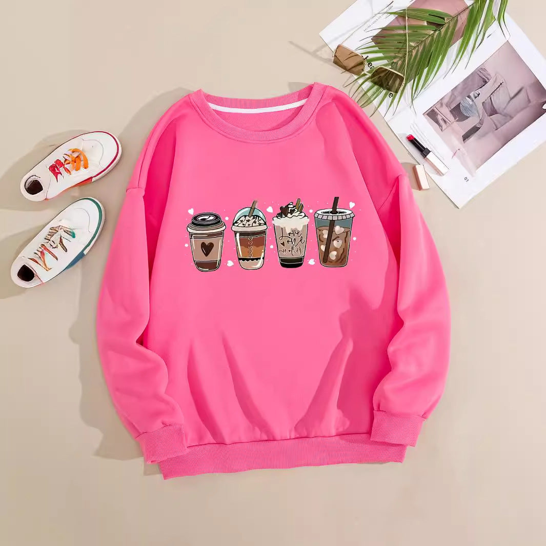 Women's Cozy Sweatshirt with Coffee Motif Lisslune
