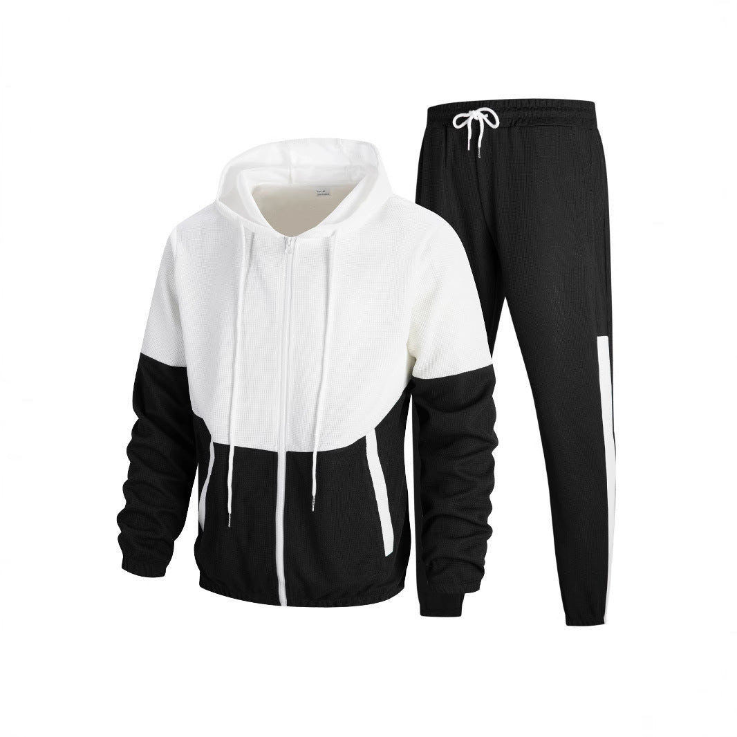 Men's sporty hoodie set with contrasting fabric textures and practical pockets Lisslune