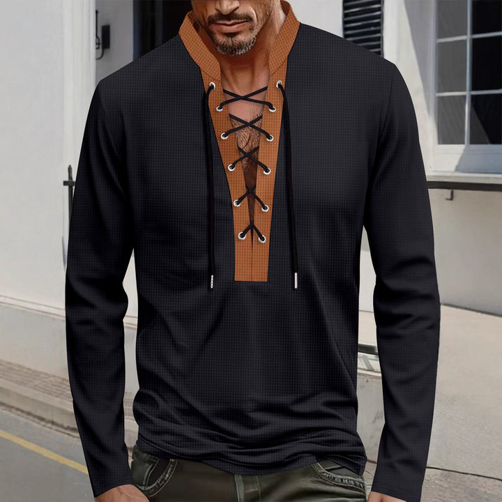 Men's long sleeve shirt with modern lacing design Lisslune
