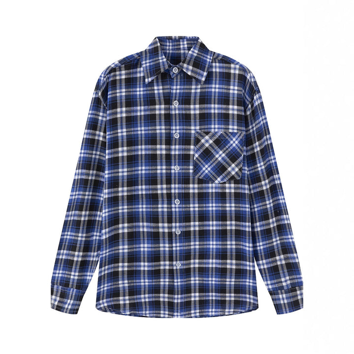 Men's Checkered Long Sleeve Shirt with Chest Pocket Lisslune