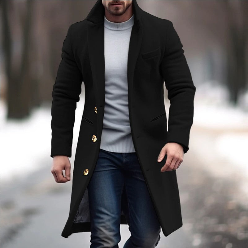 Men's elegant wool coat with slim fit and golden buttons Lisslune