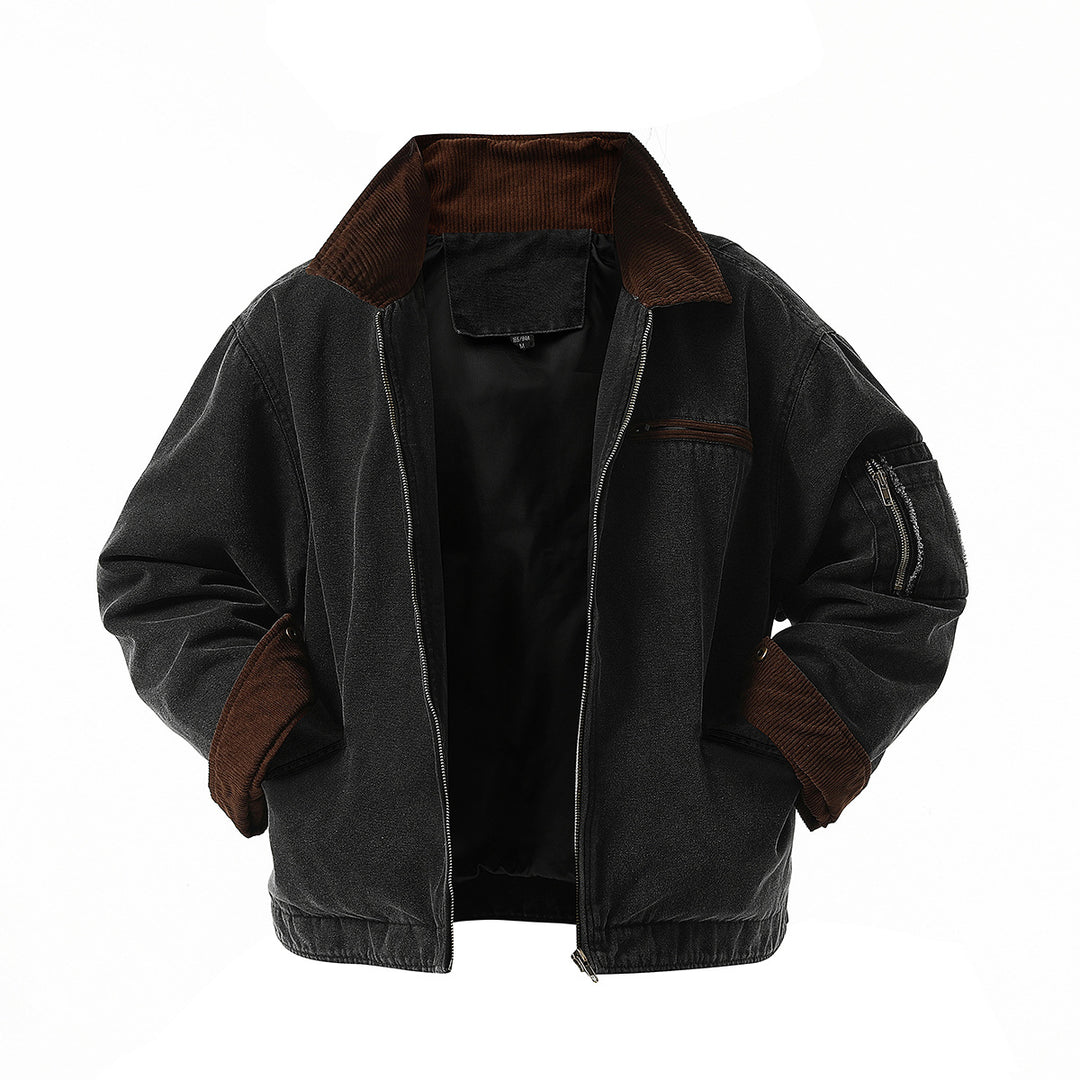 Men's urban transitional jacket with textured stand-up collar and numerous practical pockets Lisslune