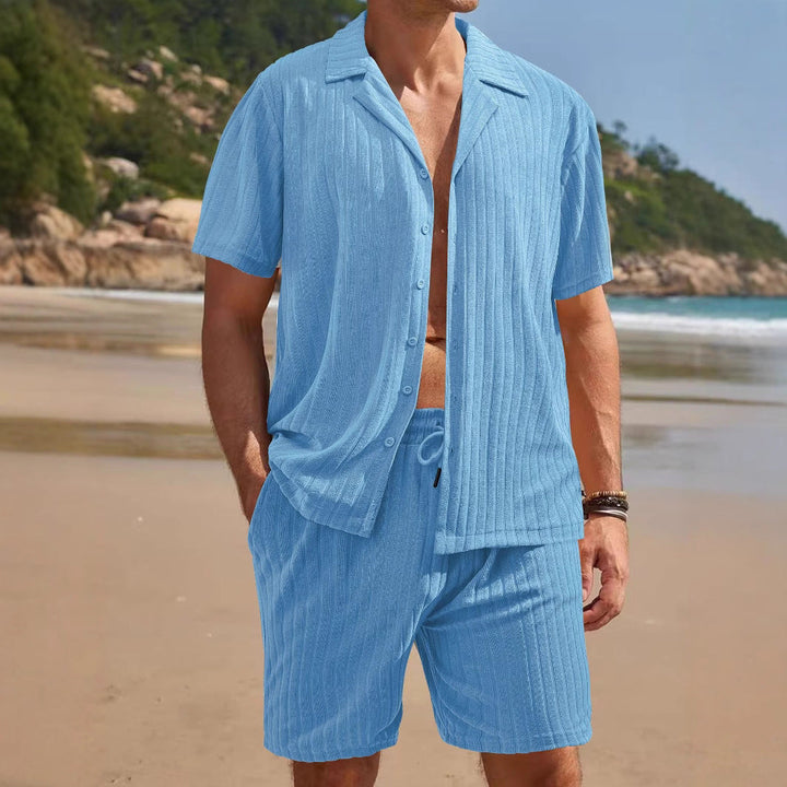 Men's Casual Short Sleeve Top and Shorts Set with Textured Design Lisslune