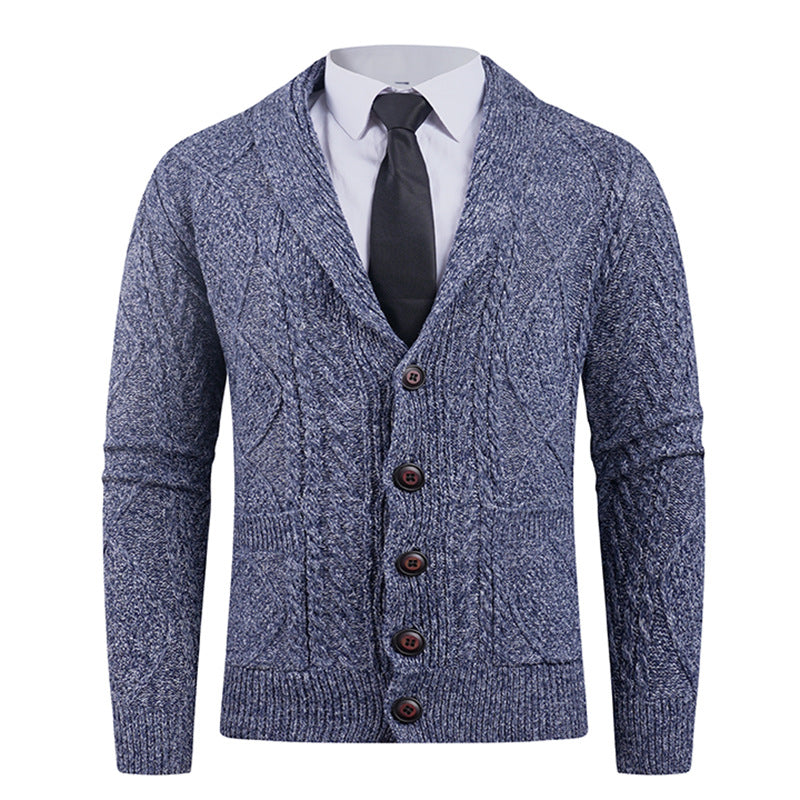 Men's cardigan with distinctive cable knit pattern and stylish shawl collar Lisslune