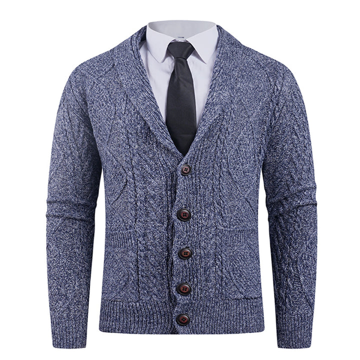 Men's cardigan with distinctive cable knit pattern and stylish shawl collar Lisslune