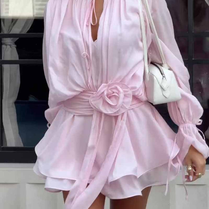 Women’s minidress with voluminous sleeves and charming belt at the waist Lisslune