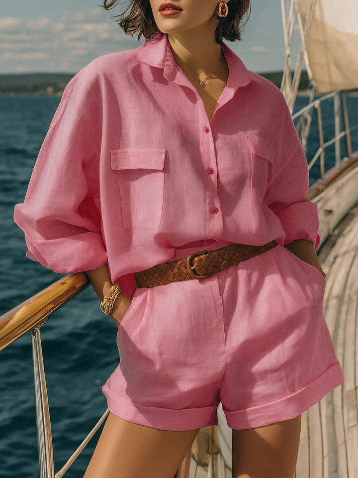 Women's Airy Short Sleeve Shirt and Shorts Set Lisslune